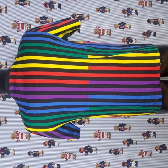 Guess Jeans embroidered spellout multicolor color stripes casual wear SM t-shirt - Picture 3 of 4